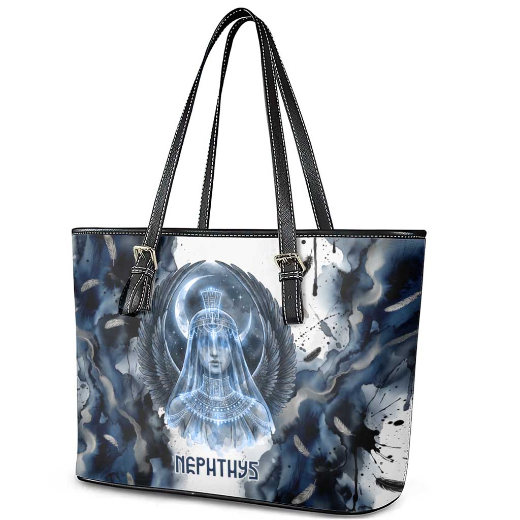 Nephthys Egyptian Leather Tote Bag The Dark Sister Falcon Wings Moon Veil