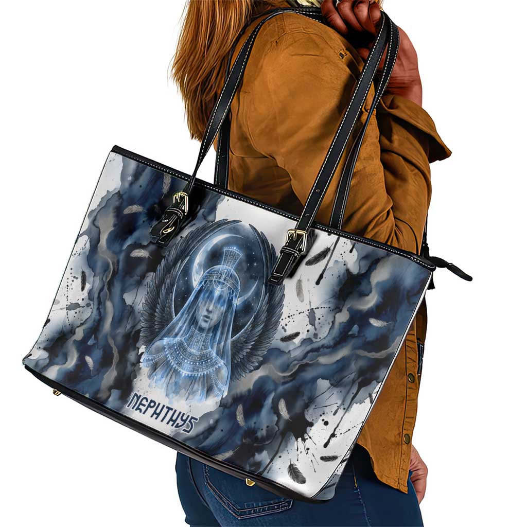 Nephthys Egyptian Leather Tote Bag The Dark Sister Falcon Wings Moon Veil