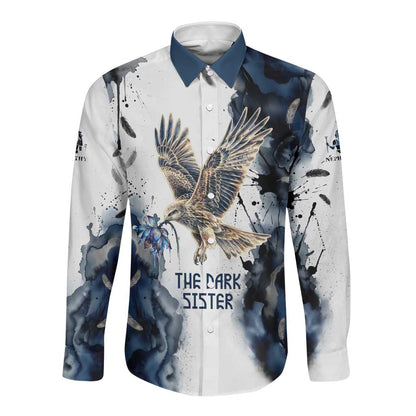 Nephthys Egyptian Long Sleeve Button Shirt The Dark Sister Falcon Wings Moon Veil
