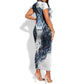 Nephthys Egyptian Short Sleeve Bodycon Dress The Dark Sister Falcon Wings Moon Veil