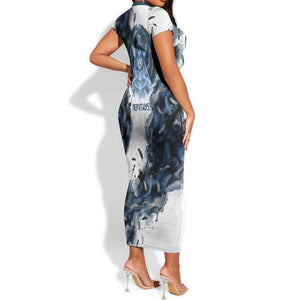 Nephthys Egyptian Short Sleeve Bodycon Dress The Dark Sister Falcon Wings Moon Veil