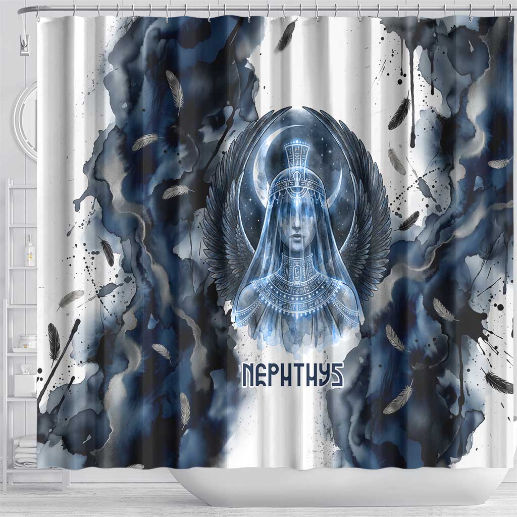 Nephthys Egyptian Shower Curtain The Dark Sister Falcon Wings Moon Veil
