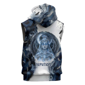 Nephthys Egyptian Sleeveless Zip Hoodie The Dark Sister Falcon Wings Moon Veil