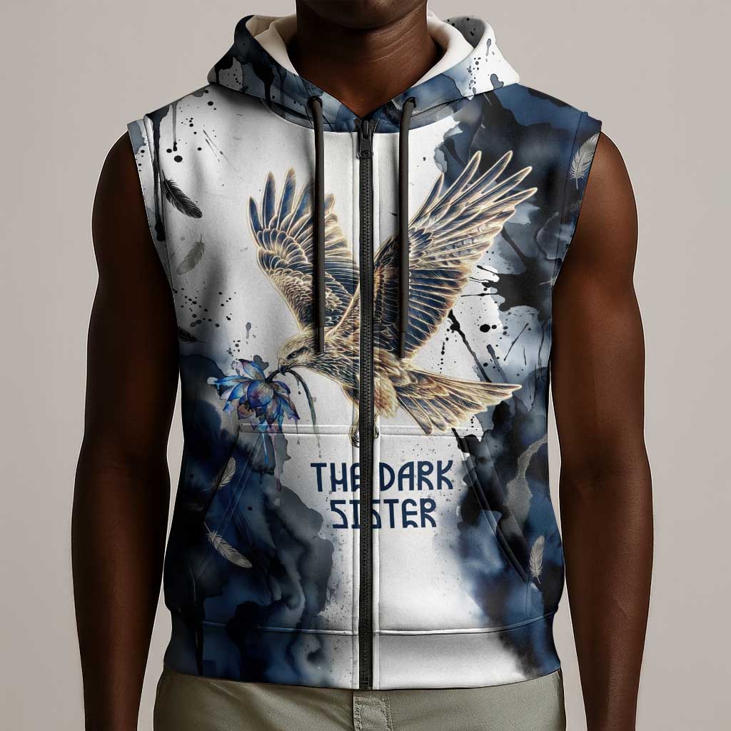 Nephthys Egyptian Sleeveless Zip Hoodie The Dark Sister Falcon Wings Moon Veil