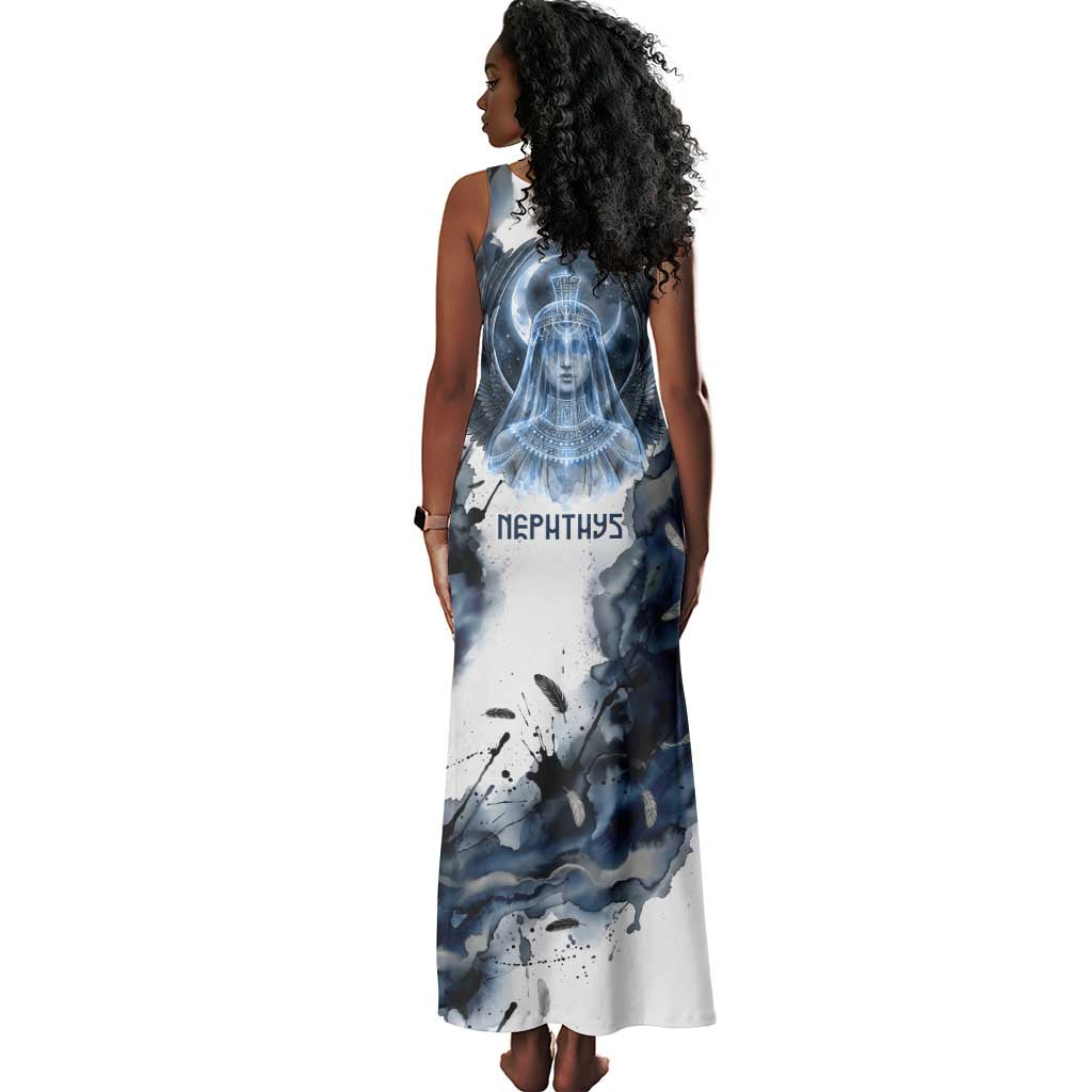 Nephthys Egyptian Tank Maxi Dress The Dark Sister Falcon Wings Moon Veil