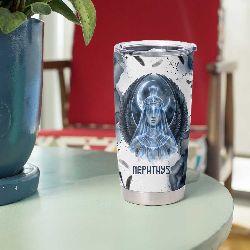 Nephthys Egyptian Tumbler Cup The Dark Sister Falcon Wings Moon Veil