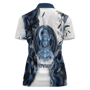 Nephthys Egyptian Women Polo Shirt The Dark Sister Falcon Wings Moon Veil