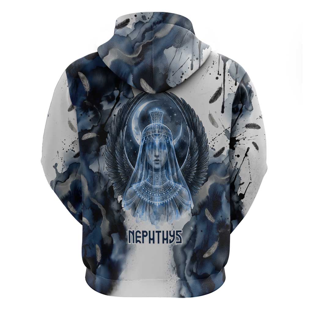 Nephthys Egyptian Zip Hoodie The Dark Sister Falcon Wings Moon Veil