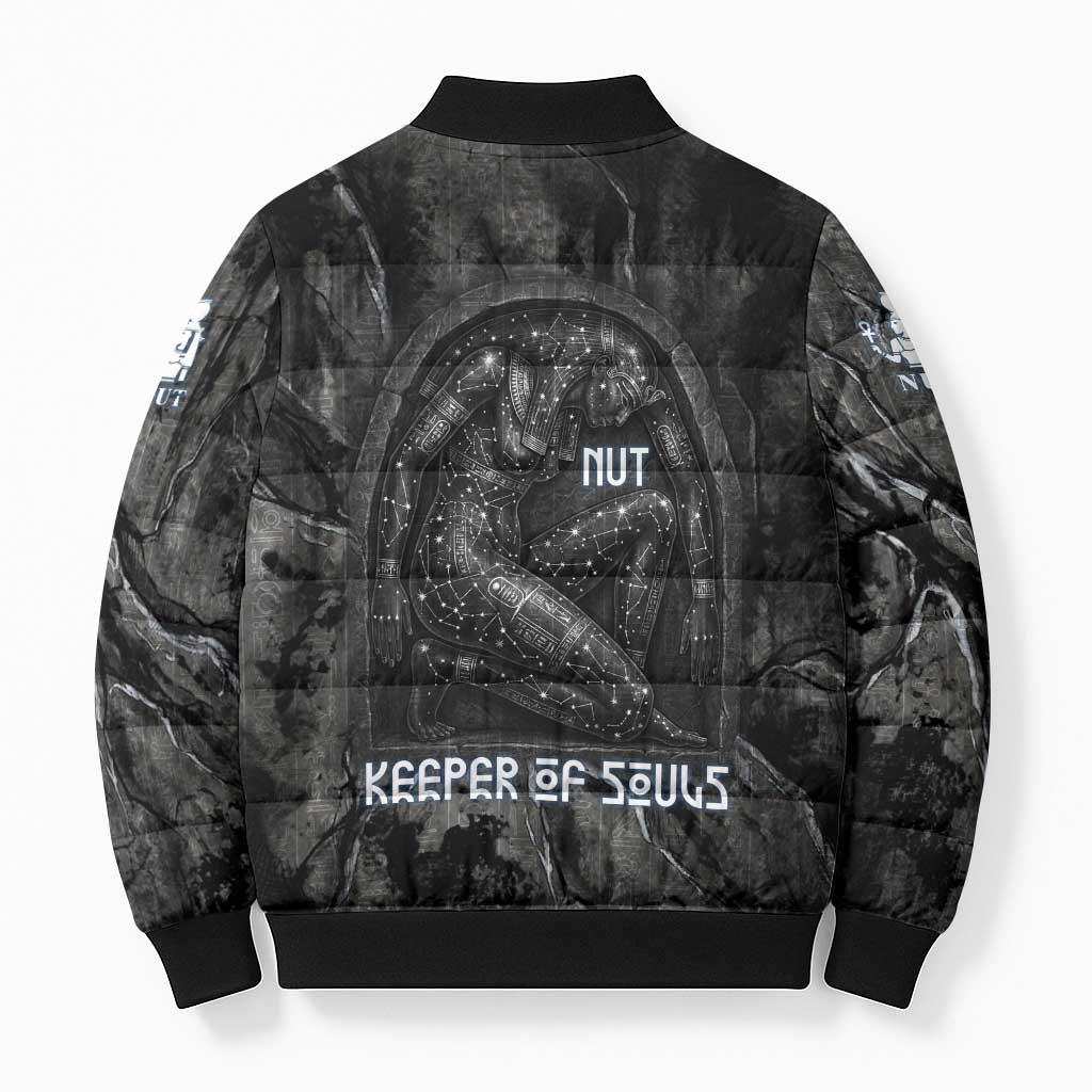 Nut Bomber Puffer Jacket Egyptian Keeper of Souls Celestial Stairway Ascension Path Cosmic Goddess of the Night Sky