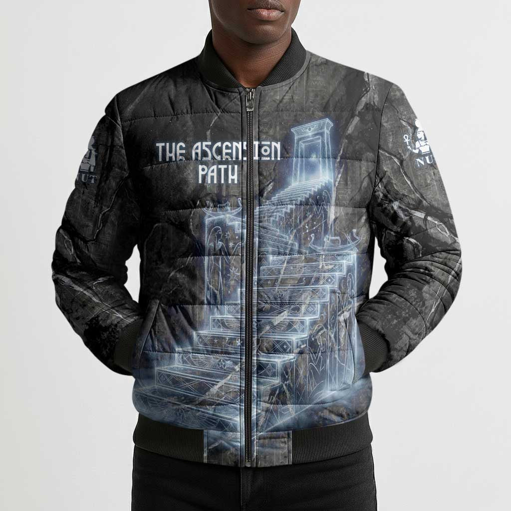 Nut Bomber Puffer Jacket Egyptian Keeper of Souls Celestial Stairway Ascension Path Cosmic Goddess of the Night Sky