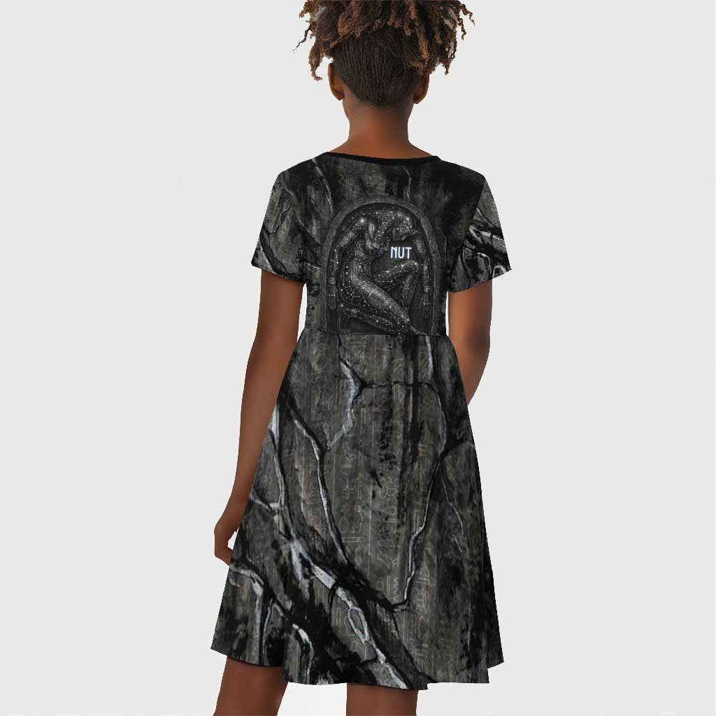 Nut Kid Short Sleeve Dress Egyptian Keeper of Souls Celestial Stairway Ascension Path Cosmic Goddess of the Night Sky