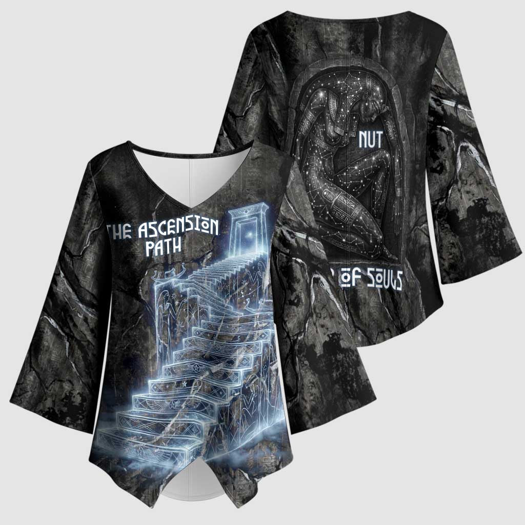 Nut Kimono Sleeve Blouse Egyptian Keeper of Souls Celestial Stairway Ascension Path Cosmic Goddess of the Night Sky