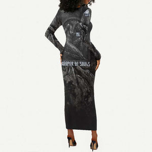 Nut Long Sleeve Bodycon Dress Egyptian Keeper of Souls Celestial Stairway Ascension Path Cosmic Goddess of the Night Sky