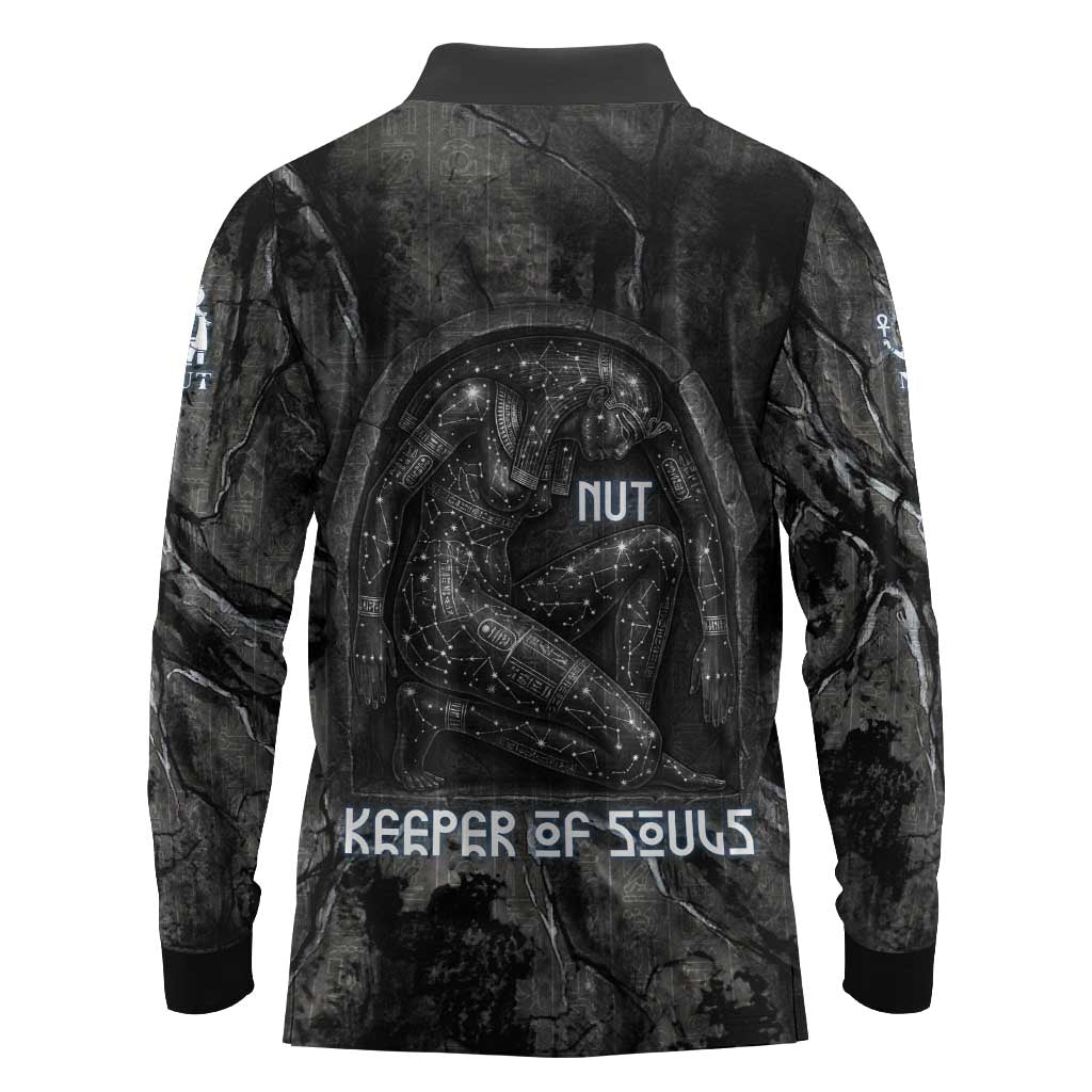 Nut Long Sleeve Polo Shirt Egyptian Keeper of Souls Celestial Stairway Ascension Path Cosmic Goddess of the Night Sky