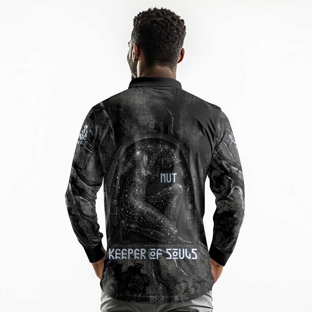 Nut Long Sleeve Polo Shirt Egyptian Keeper of Souls Celestial Stairway Ascension Path Cosmic Goddess of the Night Sky