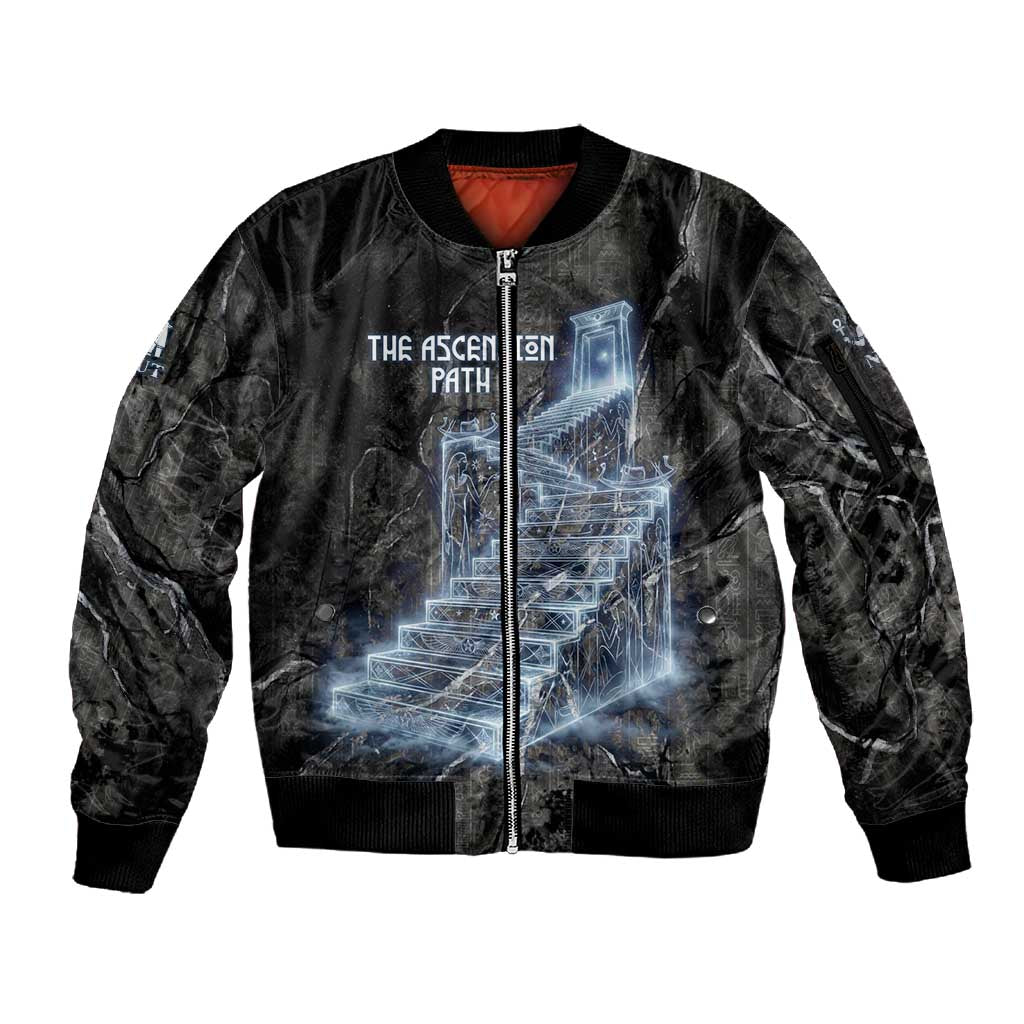 Nut Sleeve Zip Bomber Jacket Egyptian Keeper of Souls Celestial Stairway Ascension Path Cosmic Goddess of the Night Sky
