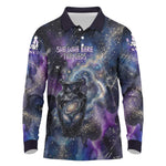 Nut Egyptian Long Sleeve Polo Shirt She Who Bore the Gods Galactic Vessel Cosmic Goddess Star Map