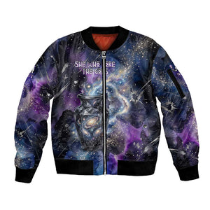 Nut Egyptian Sleeve Zip Bomber Jacket She Who Bore the Gods Galactic Vessel Cosmic Goddess Star Map