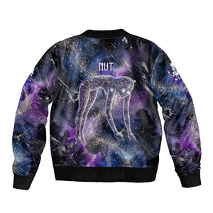 Nut Egyptian Sleeve Zip Bomber Jacket She Who Bore the Gods Galactic Vessel Cosmic Goddess Star Map