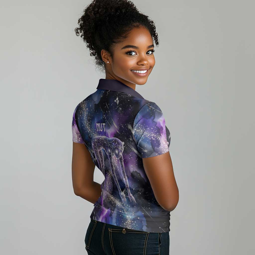 Nut Egyptian Women Polo Shirt She Who Bore the Gods Galactic Vessel Cosmic Goddess Star Map
