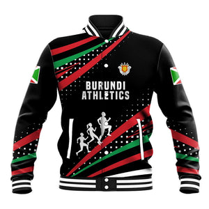 Burundi Baseball Jacket with Athletics Runners Black Red Green Flag Spirit
