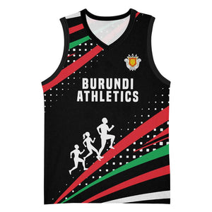 Burundi Basketball Jersey with Athletics Runners Black Red Green Flag Spirit - African Pride