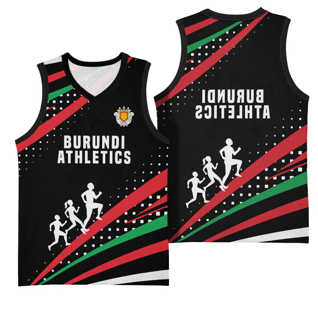 Burundi Basketball Jersey with Athletics Runners Black Red Green Flag Spirit - African Pride