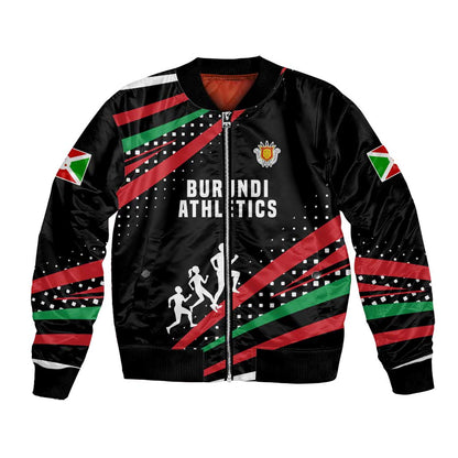 Burundi Bomber Jacket with Athletics Runners Black Red Green Flag Spirit