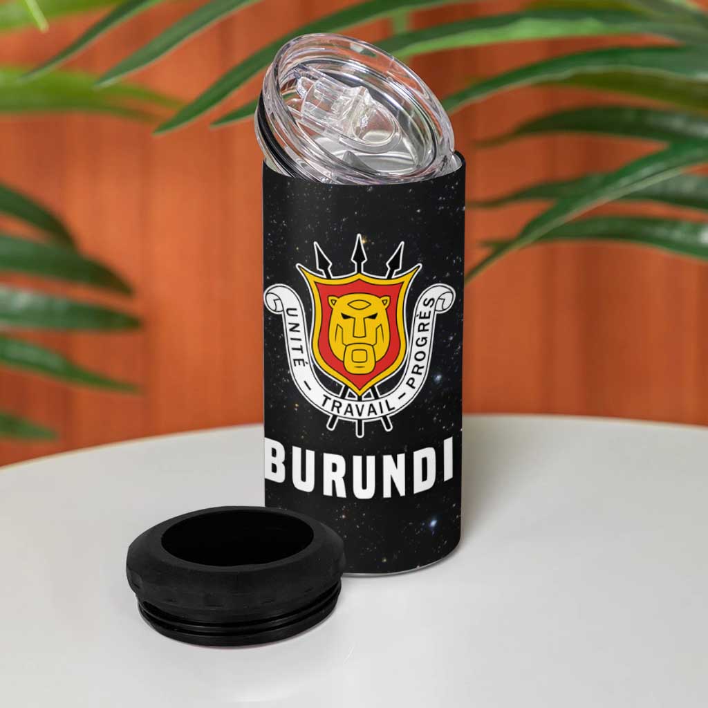 Burundi 4 in 1 Can Cooler Tumbler with Athletics Runners Black Red Green Flag Spirit