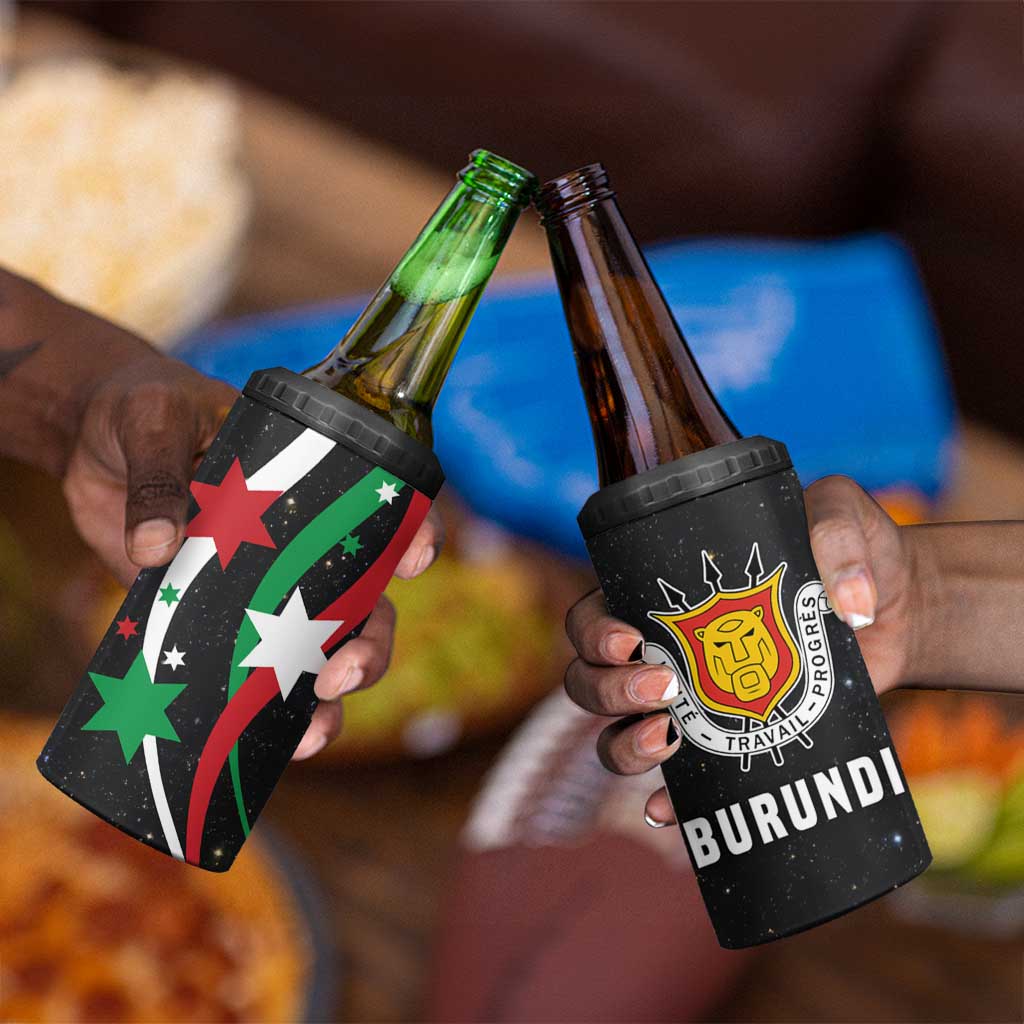 Burundi 4 in 1 Can Cooler Tumbler with Athletics Runners Black Red Green Flag Spirit