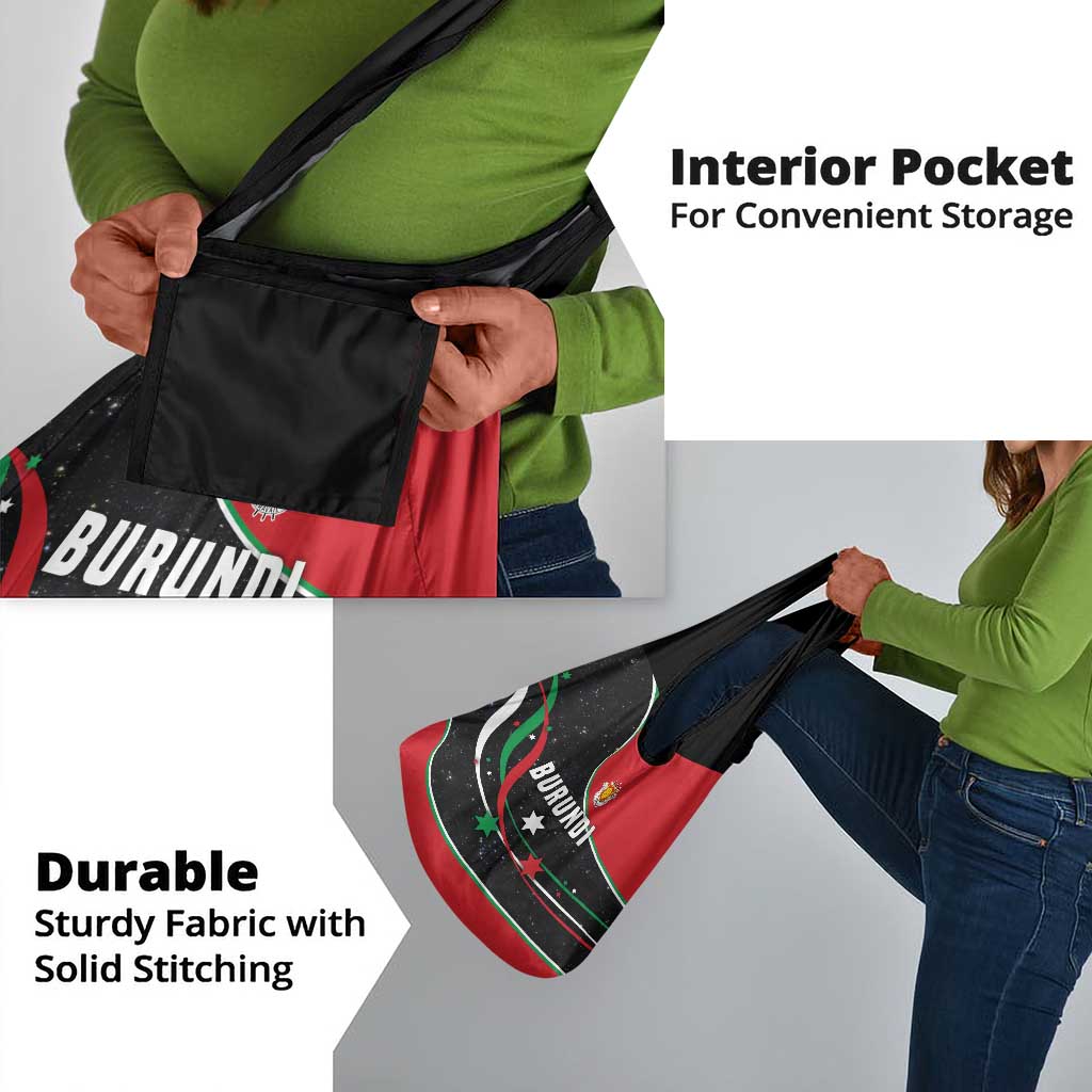 Burundi Grocery Bag with Athletics Runners Black Red Green Flag Spirit