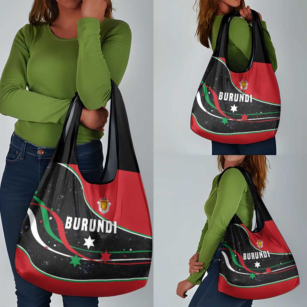 Burundi Grocery Bag with Athletics Runners Black Red Green Flag Spirit