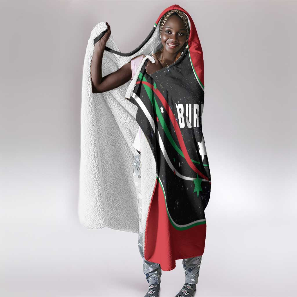Burundi Hooded Blanket with Athletics Runners Black Red Green Flag Spirit