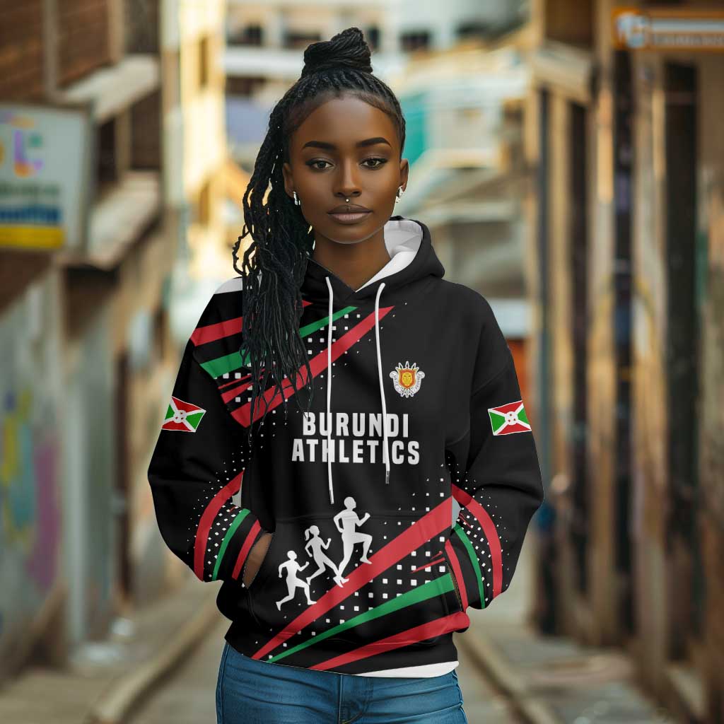 Burundi Hoodie with Athletics Runners Black Red Green Flag Spirit
