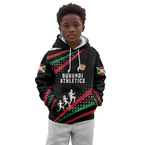 Burundi Kid Hoodie with Athletics Runners Black Red Green Flag Spirit