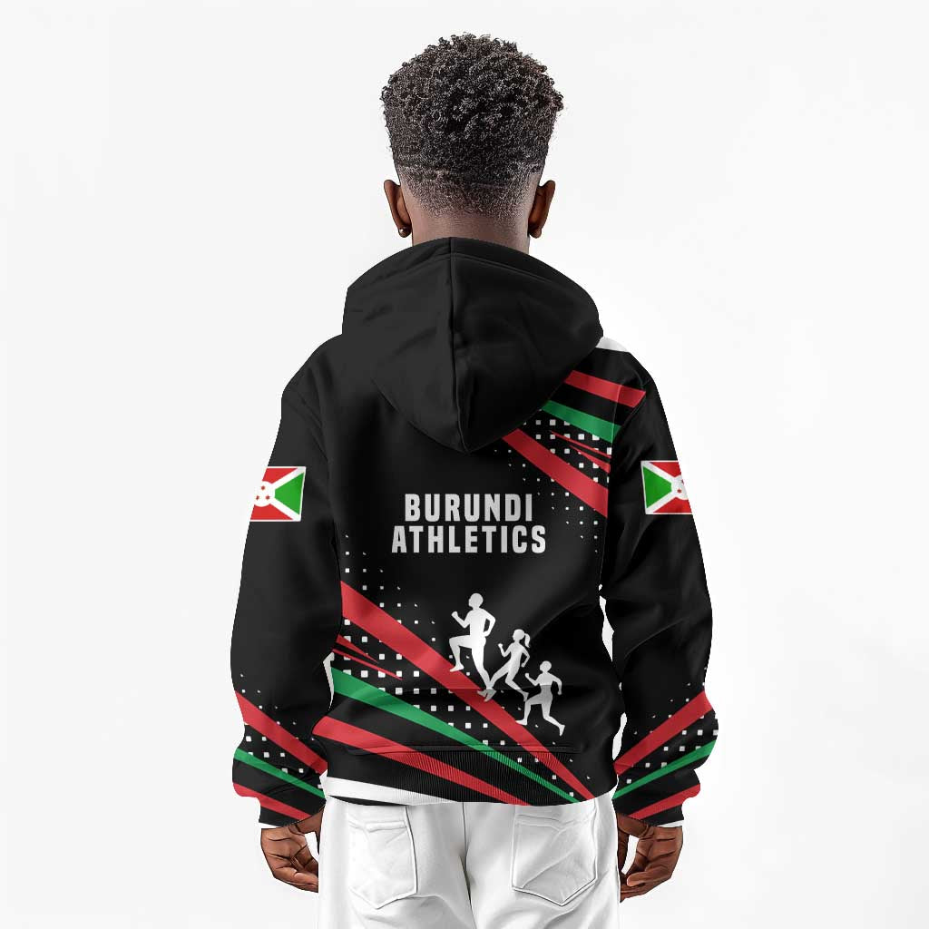 Burundi Kid Hoodie with Athletics Runners Black Red Green Flag Spirit