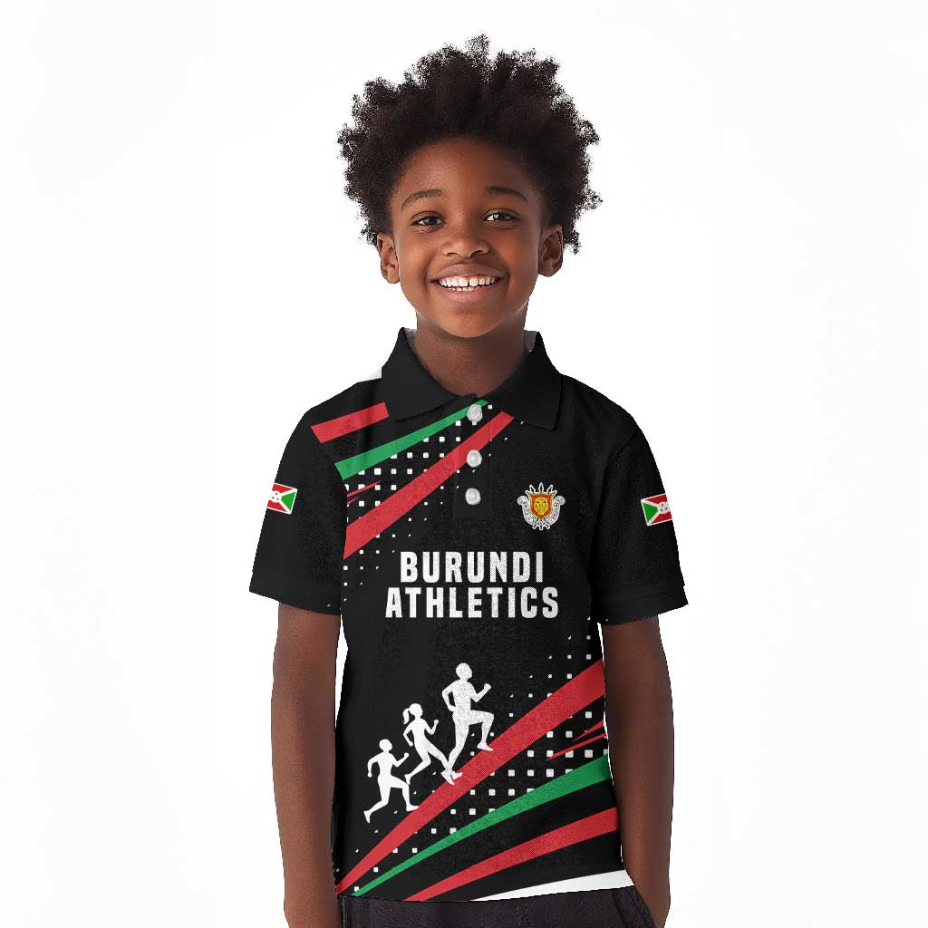 Burundi Kid Polo Shirt with Athletics Runners Black Red Green Flag Spirit