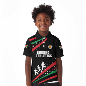 Burundi Kid Polo Shirt with Athletics Runners Black Red Green Flag Spirit