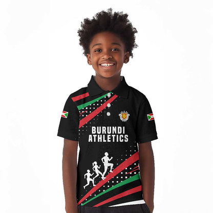 Burundi Kid Polo Shirt with Athletics Runners Black Red Green Flag Spirit