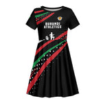 Burundi Kid Short Sleeve Dress with Athletics Runners Black Red Green Flag Spirit