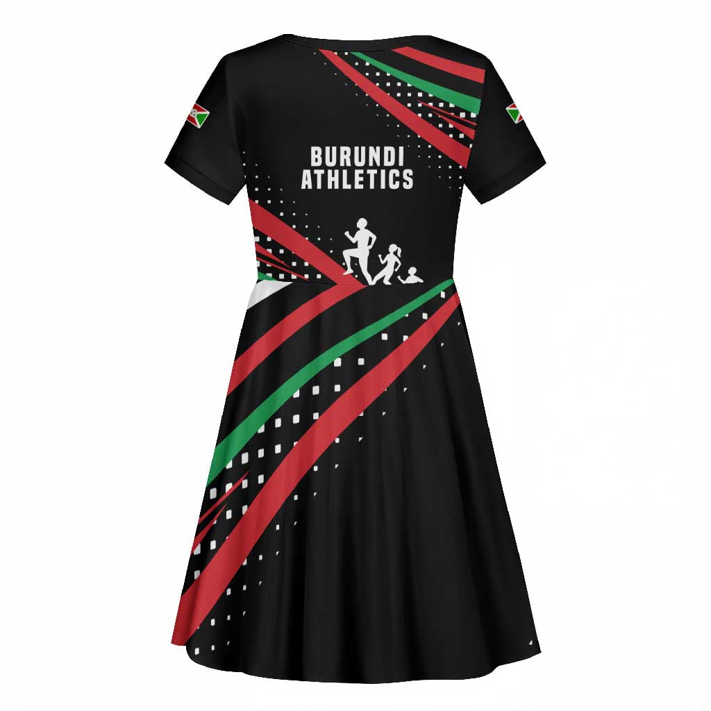 Burundi Kid Short Sleeve Dress with Athletics Runners Black Red Green Flag Spirit