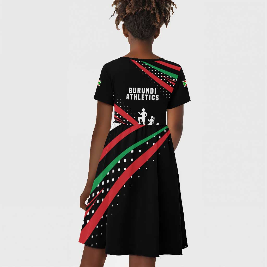 Burundi Kid Short Sleeve Dress with Athletics Runners Black Red Green Flag Spirit