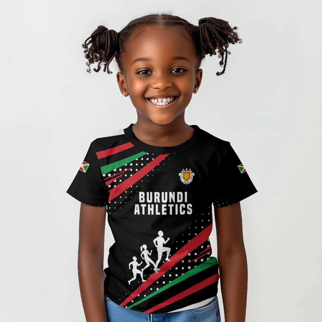 Burundi Kid T shirt with Athletics Runners Black Red Green Flag Spirit