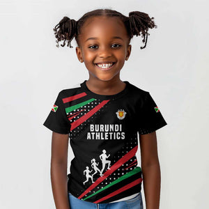 Burundi Kid T shirt with Athletics Runners Black Red Green Flag Spirit