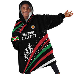 Burundi Kid Wearable Blanket Hoodie with Athletics Runners Black Red Green Flag Spirit