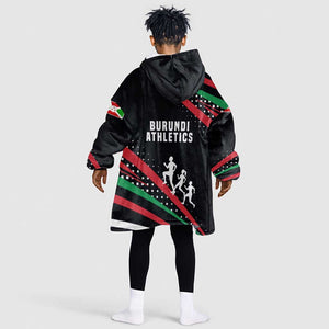 Burundi Kid Wearable Blanket Hoodie with Athletics Runners Black Red Green Flag Spirit