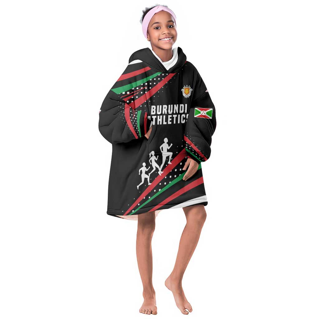 Burundi Kid Wearable Blanket Hoodie with Athletics Runners Black Red Green Flag Spirit