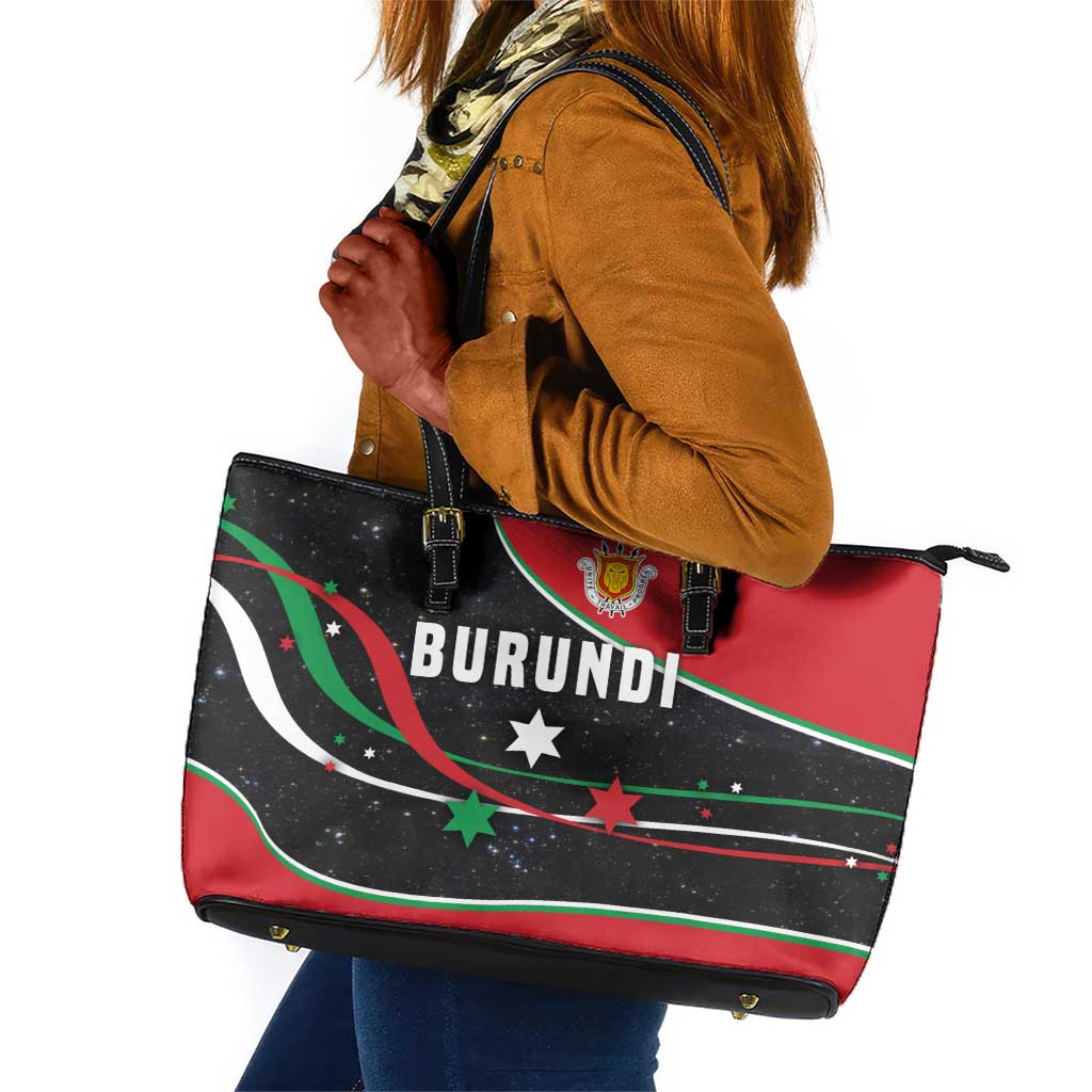 Burundi Leather Tote Bag with Athletics Runners Black Red Green Flag Spirit