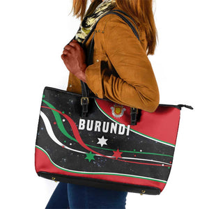 Burundi Leather Tote Bag with Athletics Runners Black Red Green Flag Spirit