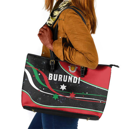 Burundi Leather Tote Bag with Athletics Runners Black Red Green Flag Spirit